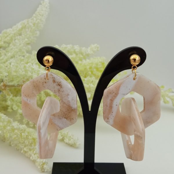 Nude marble link hoop earrings