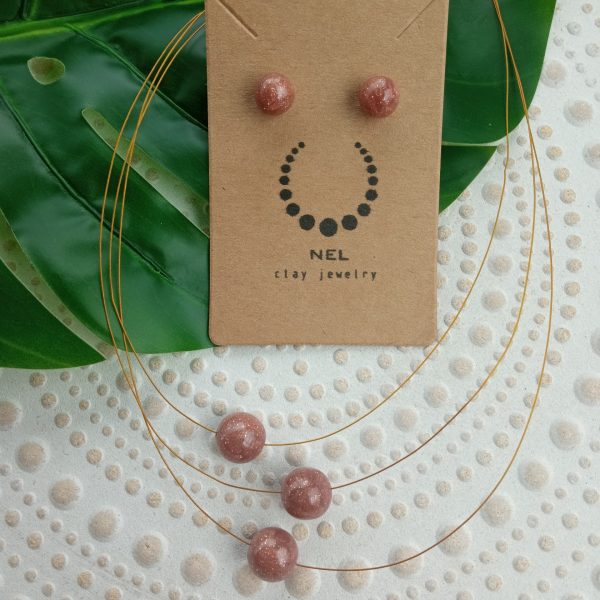 Rose gold glitter bead necklace & ball stud earrings