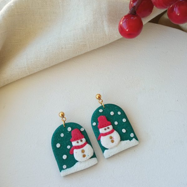 Christmas earrings - green, snowman