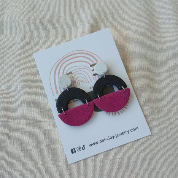 Off-white, black and purple statement earrings
