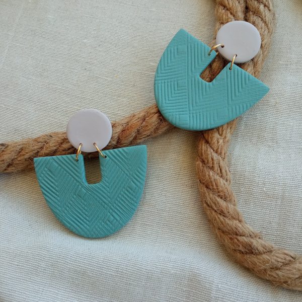 Textured light blue and beige statement earrings