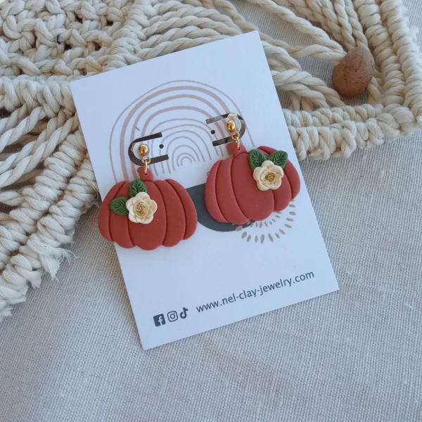Pumpkin with flower dangle earrings