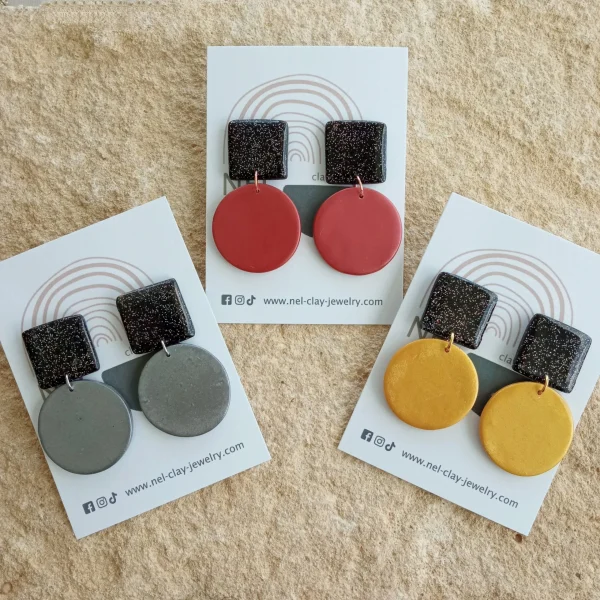 Square and circle stud earrings