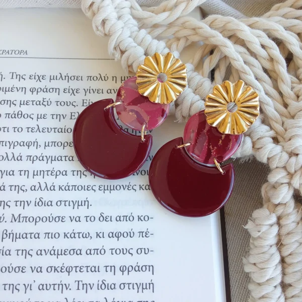 Marbled burgundy and dusty pink statement earrings