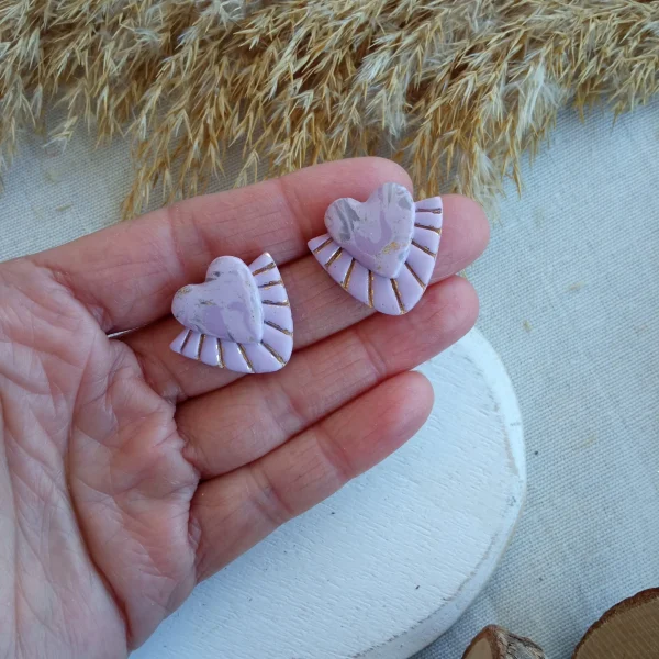 Marbled lilac heart and triangle studs