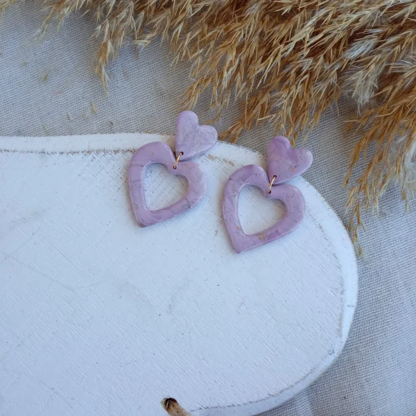 Marbled lilac small heart/ hollow heart earrings