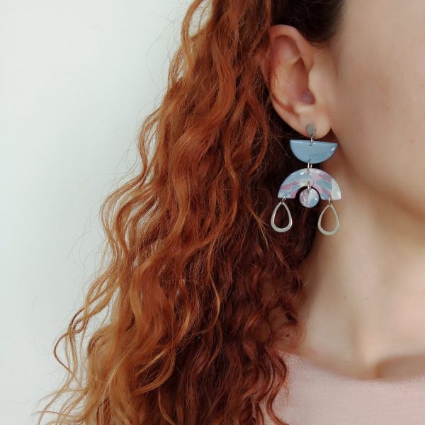 Marbled bluestone,  lilac and pearl with silver details boho dangles