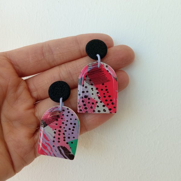 Black and multicoloured arch earrings