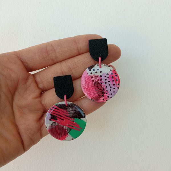 Black and multicoloured circular earrings