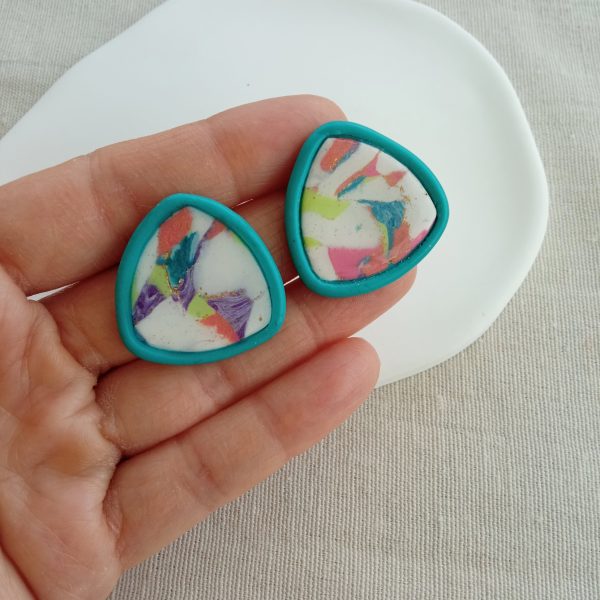 Turquoise and marbled multicoloured  statement stud earrings