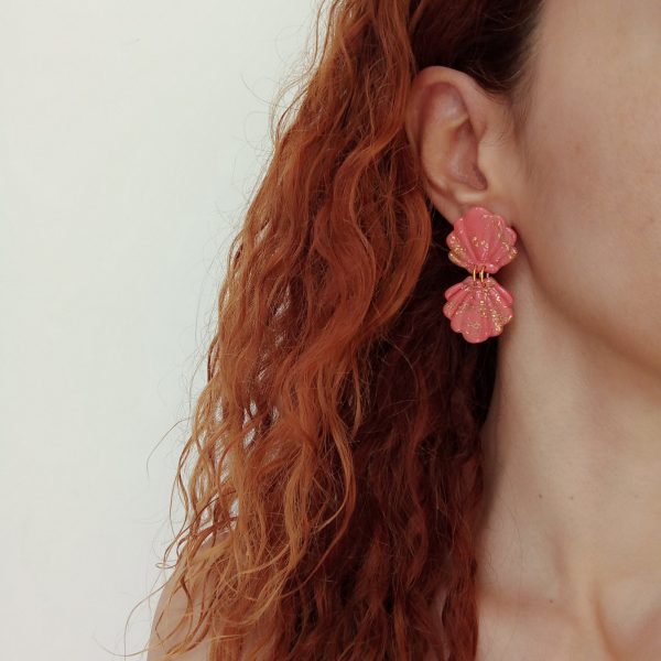 Coral double shell earrings