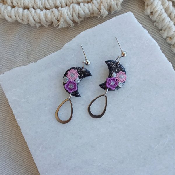 Balck and silver crescent dangles