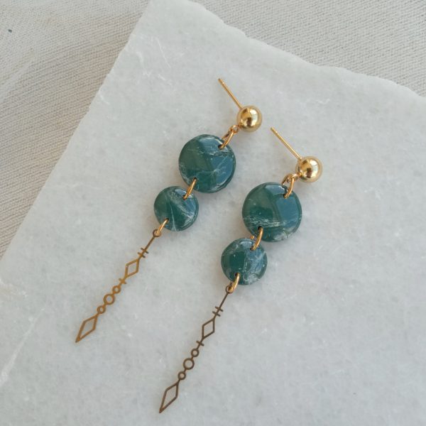 Marbled dark green circles earrings