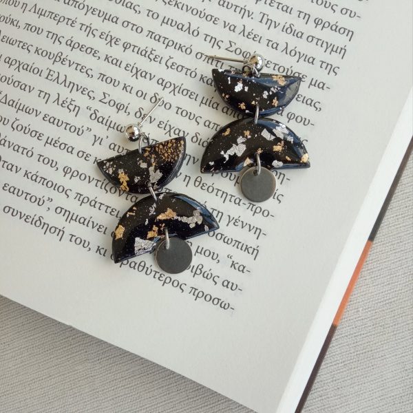 Black and silver semi-circles earrings