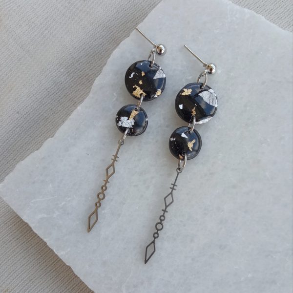 Black with silver circles earrings