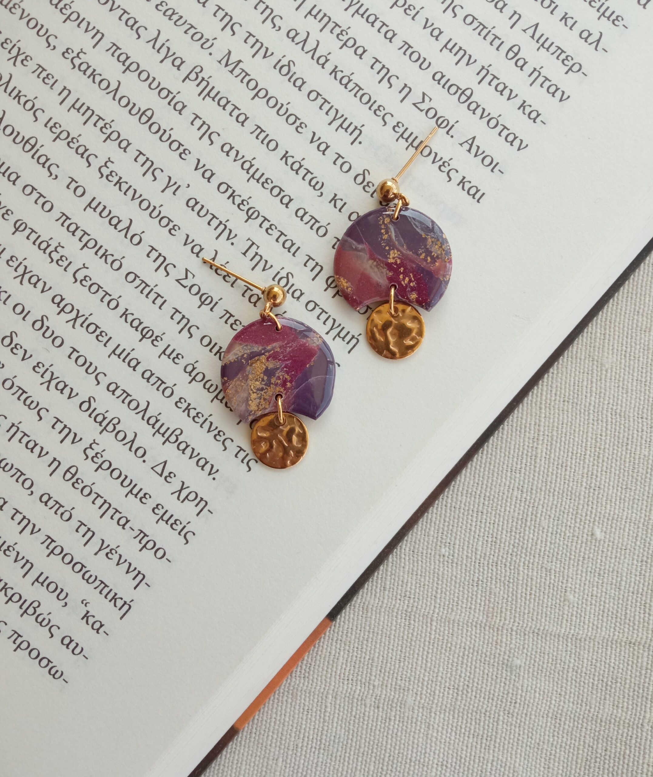 Nel Clay Jewelry - Marbled purple short dangles 1 Marbled purple short dangles