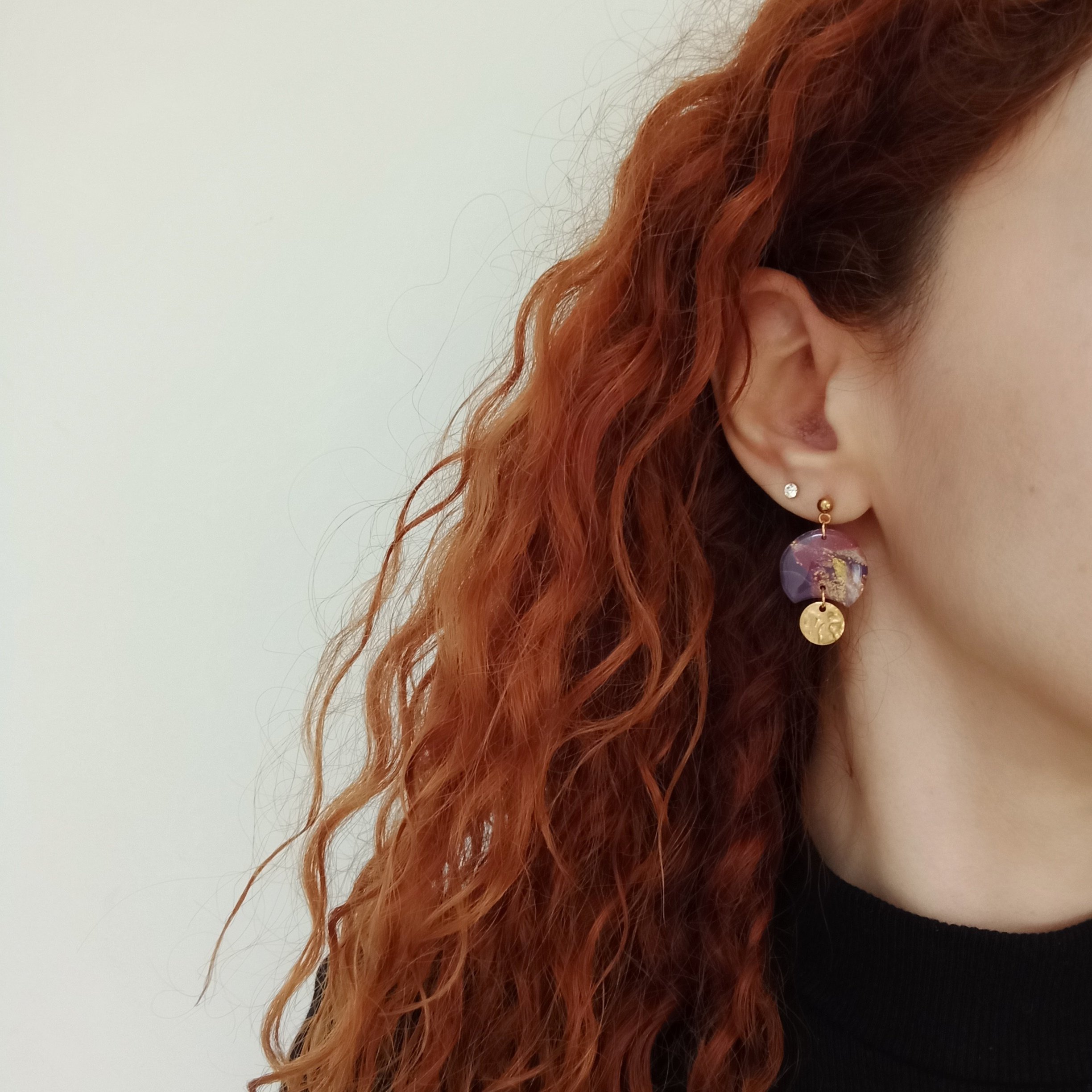 Nel Clay Jewelry - Marbled purple short dangles 3 Marbled purple short dangles - Image 3