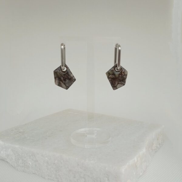 Marbled black and translucent abstract hoop earrings