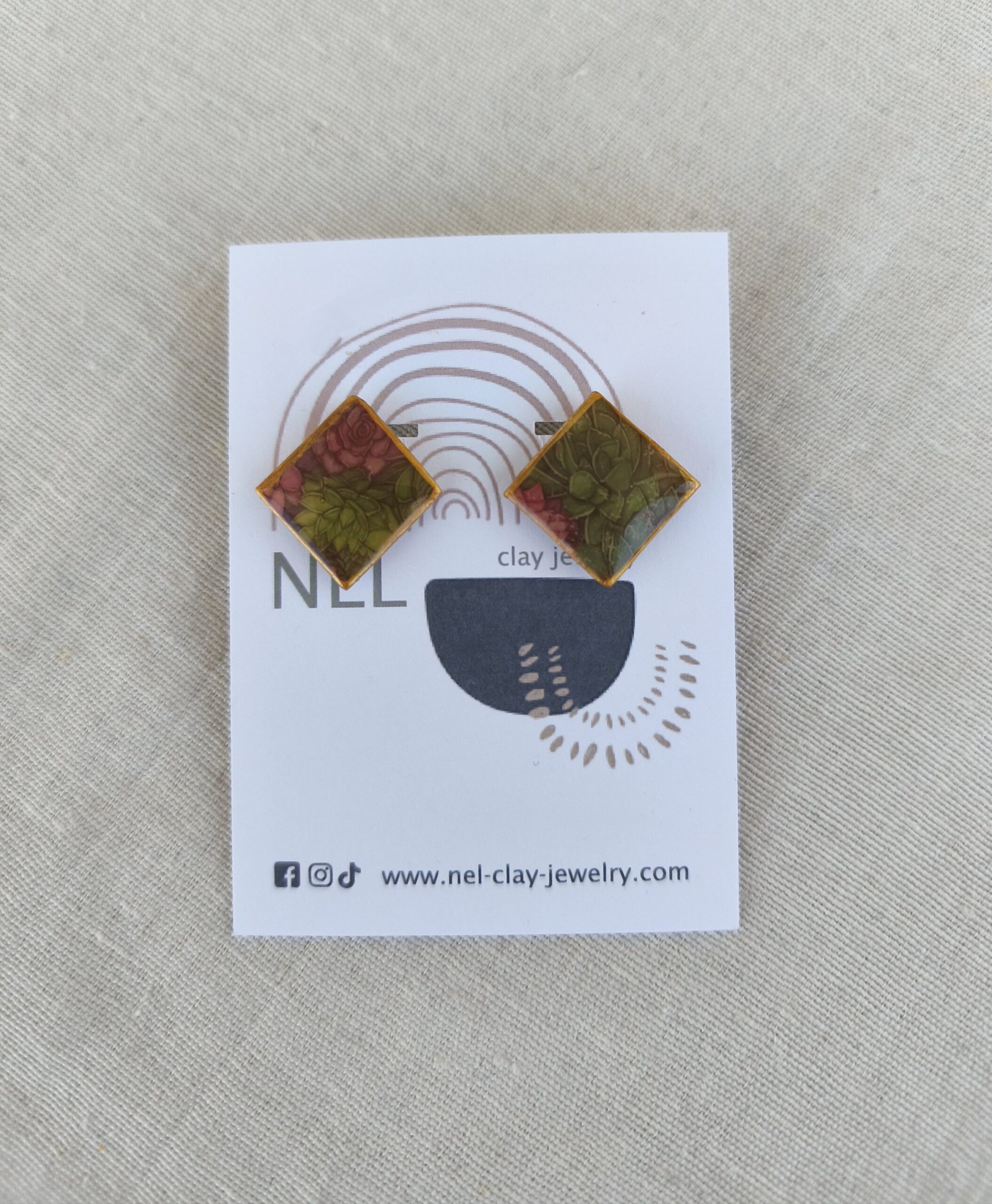 Nel Clay Jewelry - Floral rhombus studs 3 Floral rhombus studs - Image 3