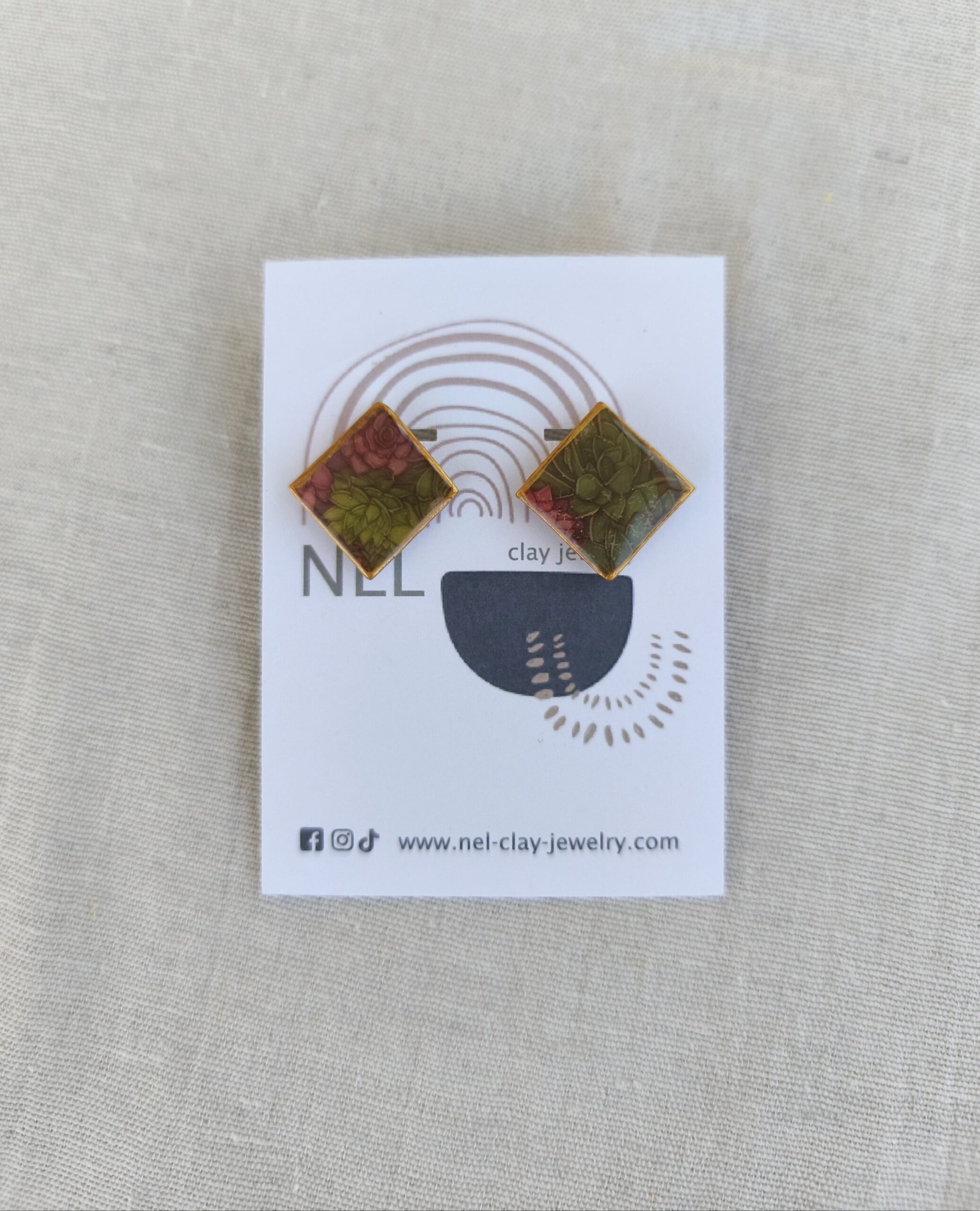 Nel Clay Jewelry - Floral rhombus studs 1 Floral rhombus studs