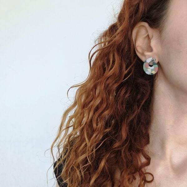 Green terrazzo statement studs