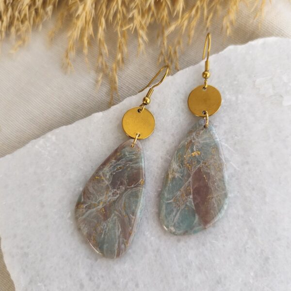 Marbled pale turquoise and mocca long dangles