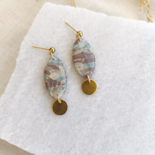 Marbled pale turquoise and mocca oval dangles