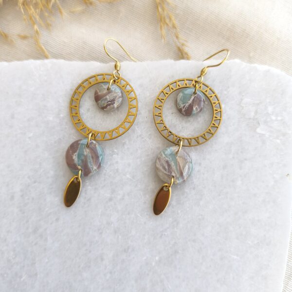 Marbled pale turquoise and mocca boho dangles