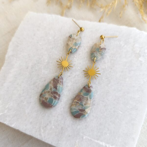 Marbled pale turquoise and mocca boho earrings