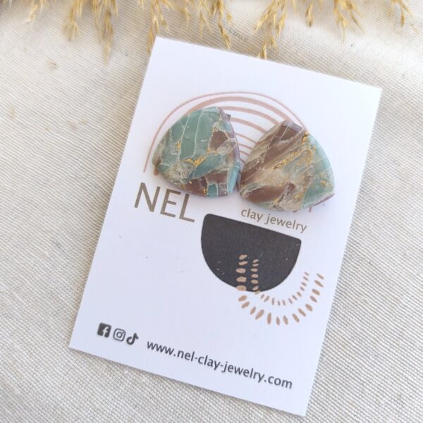 Marbled pale turquoise and mocca triangular studs
