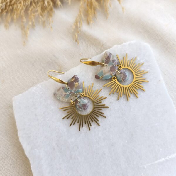 Marbled pale turquoise and mocca statement earrings