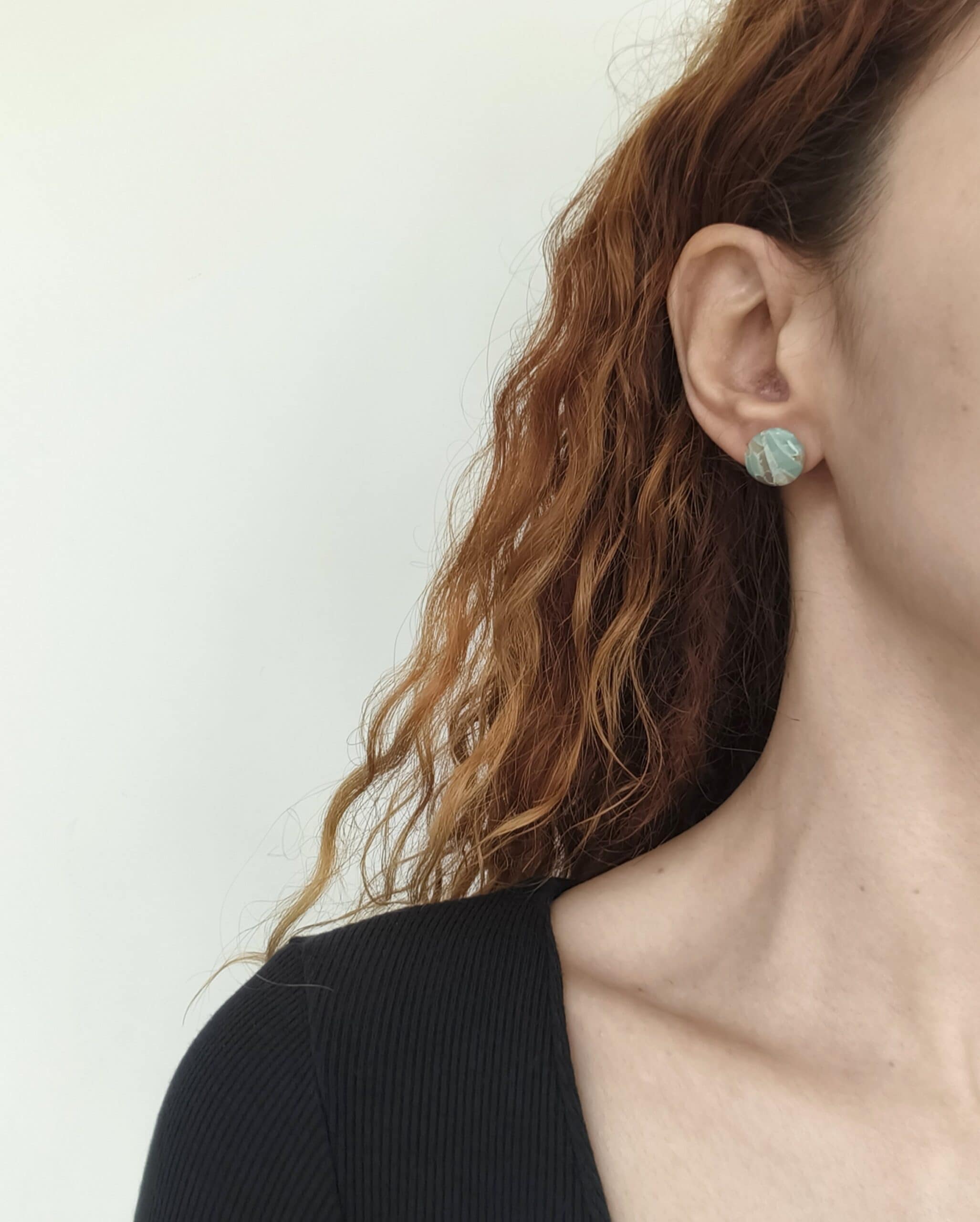 Nel Clay Jewelry - Marbled pale turquoise and mocca studs 2 Marbled pale turquoise and mocca studs - Image 2
