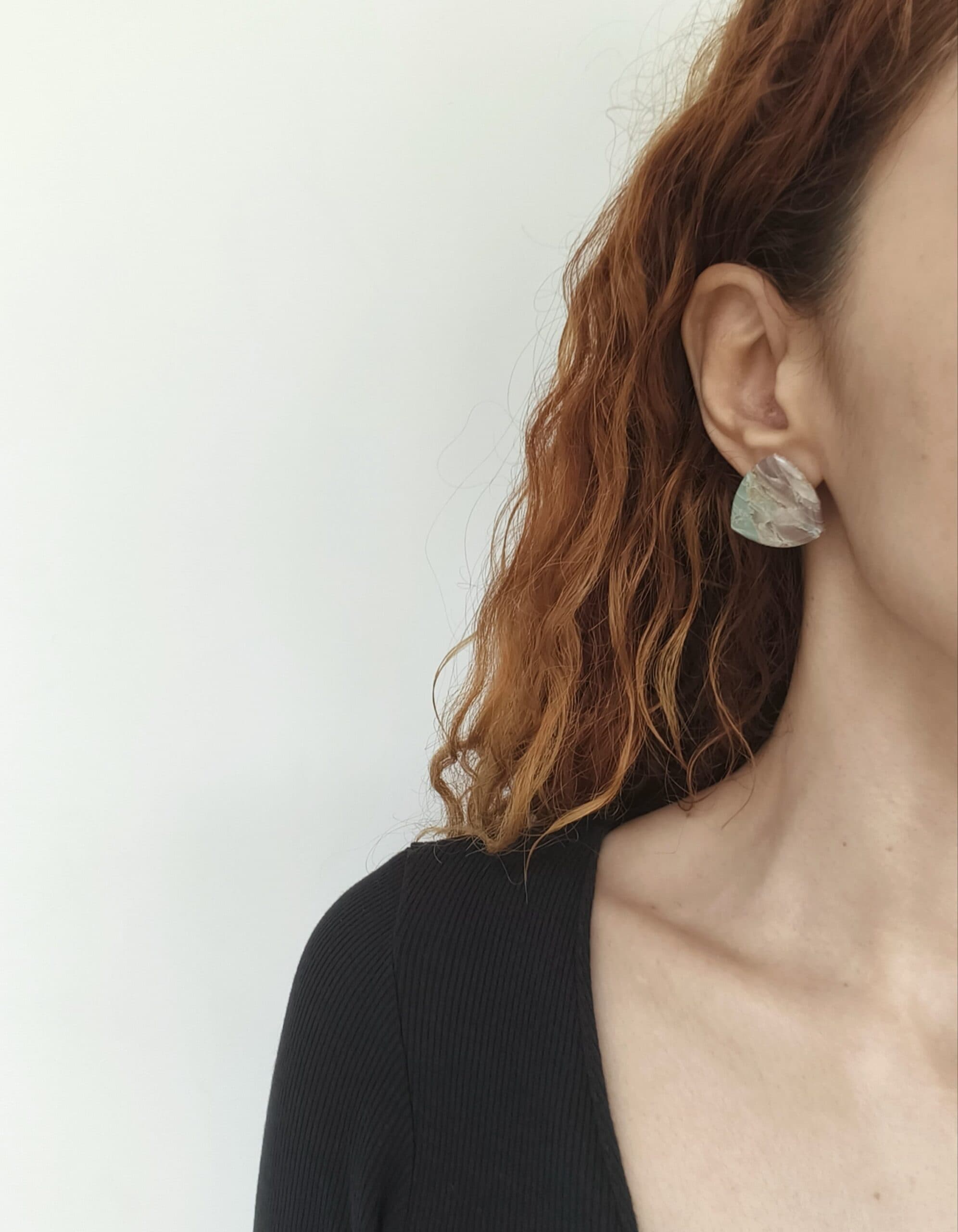 Nel Clay Jewelry - Marbled pale turquoise and mocca triangular studs 2 Marbled pale turquoise and mocca triangular studs - Image 2