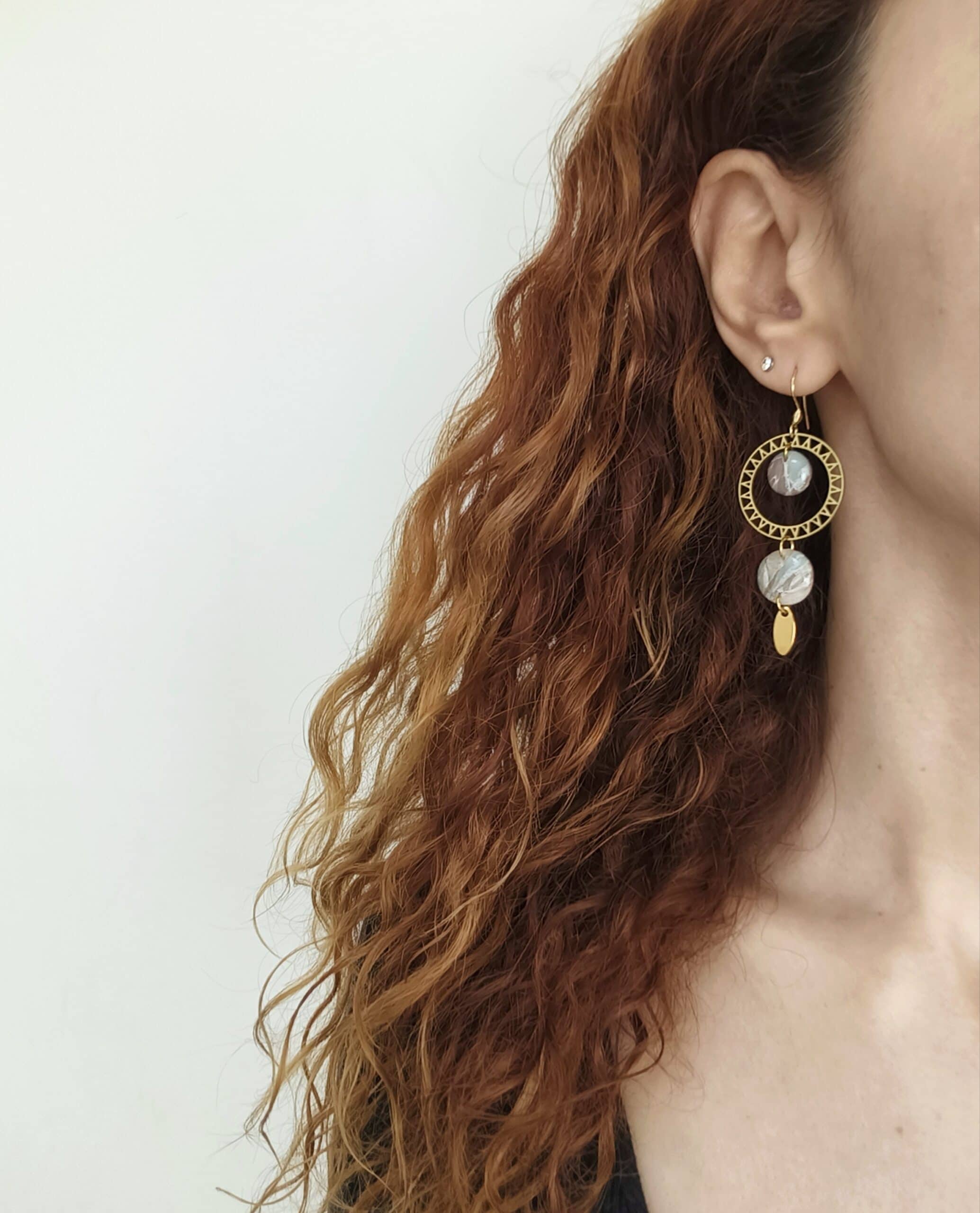 Nel Clay Jewelry - Marbled pale turquoise and mocca boho dangles 2 Marbled pale turquoise and mocca boho dangles - Image 2