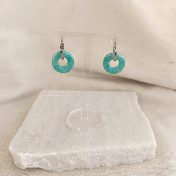 Marbled aquamarine silver hoop earrings