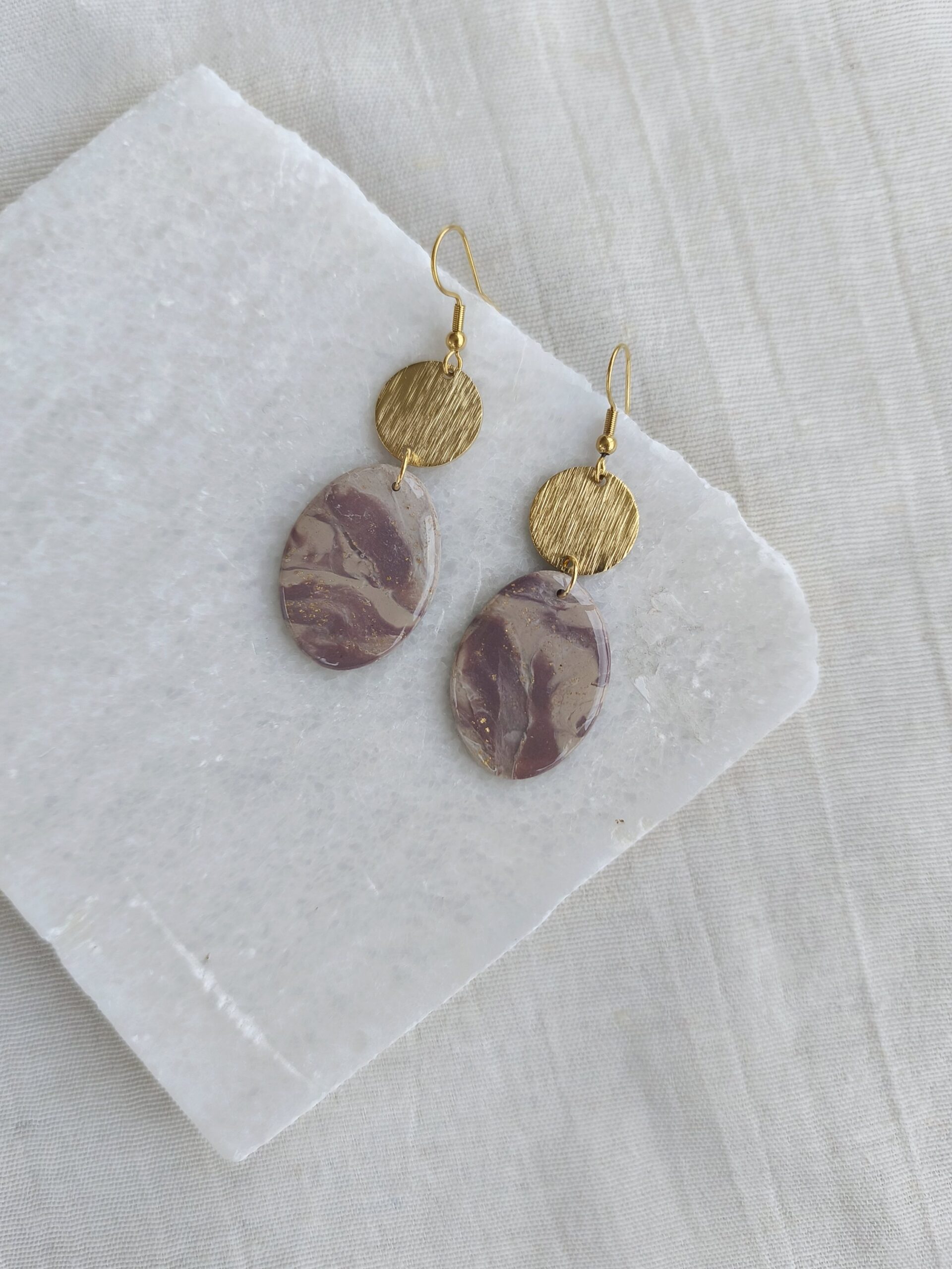 Nel Clay Jewelry - Marbled beige and mocca oval earrings 5 Marbled beige and mocca oval earrings - Image 5