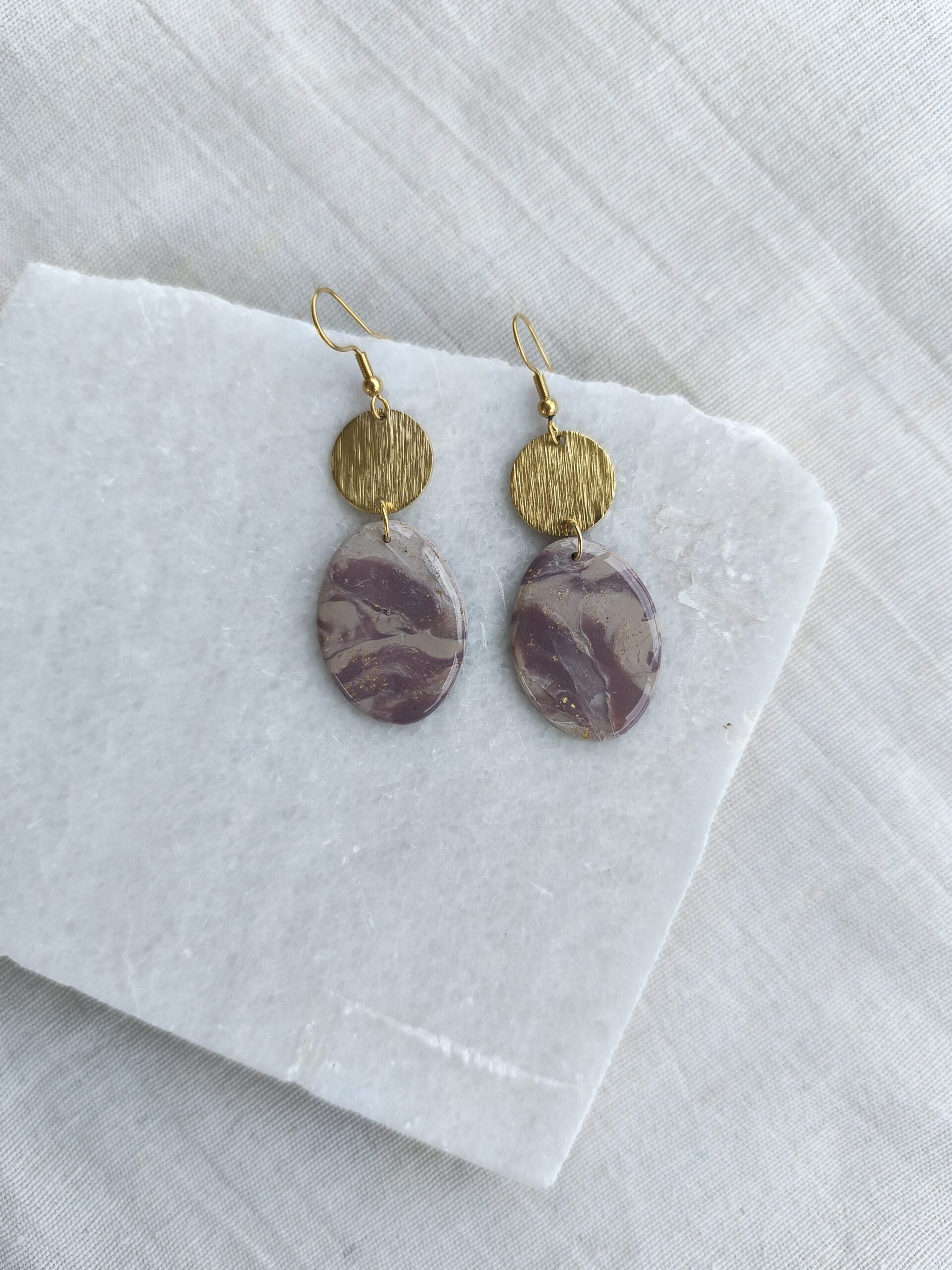 Nel Clay Jewelry - Marbled beige and mocca oval earrings 3 Marbled beige and mocca oval earrings - Image 3