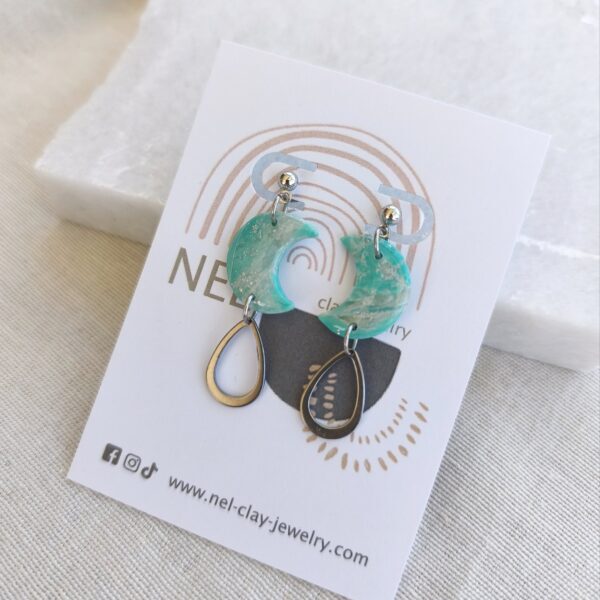 Marbled aquamarine crescent earrings