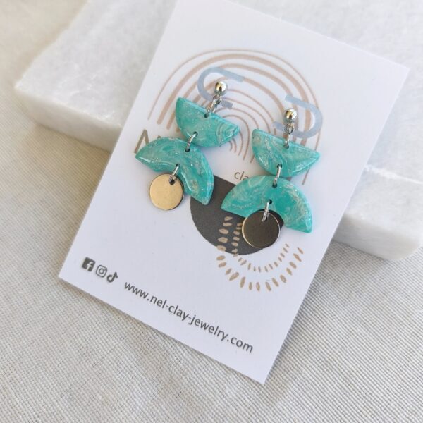 Marbled aquamarine semicircles earrings