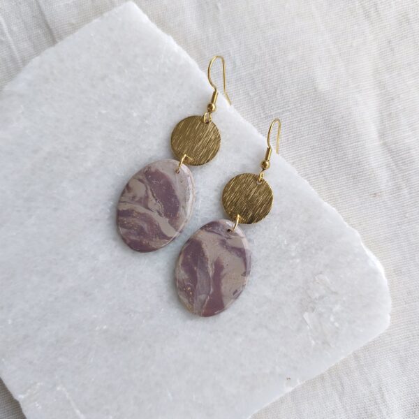 Nel Clay Jewelry - Homepage 1 Marbled beige and mocca oval earrings