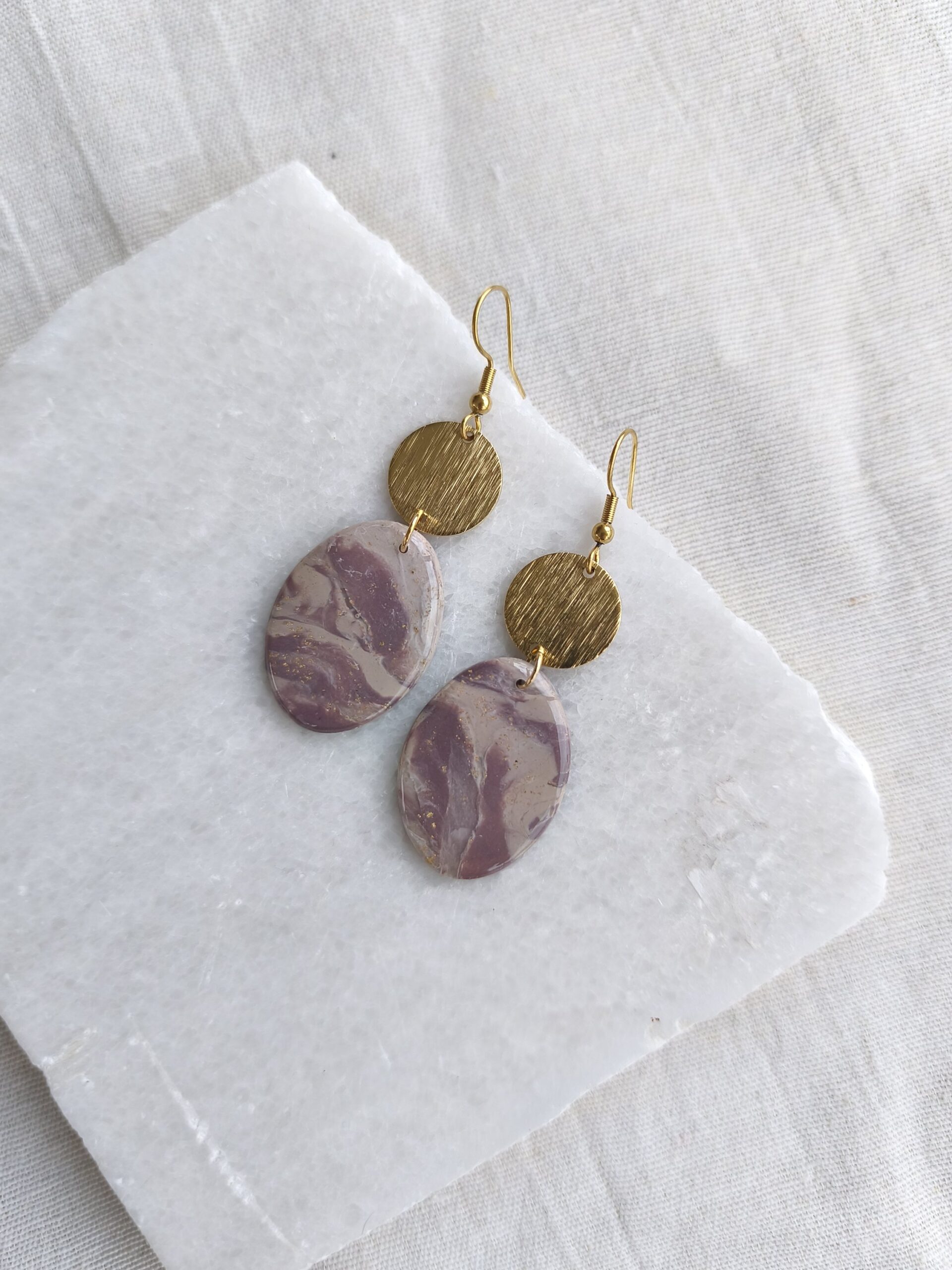 Nel Clay Jewelry - Marbled beige and mocca oval earrings 1 Marbled beige and mocca oval earrings