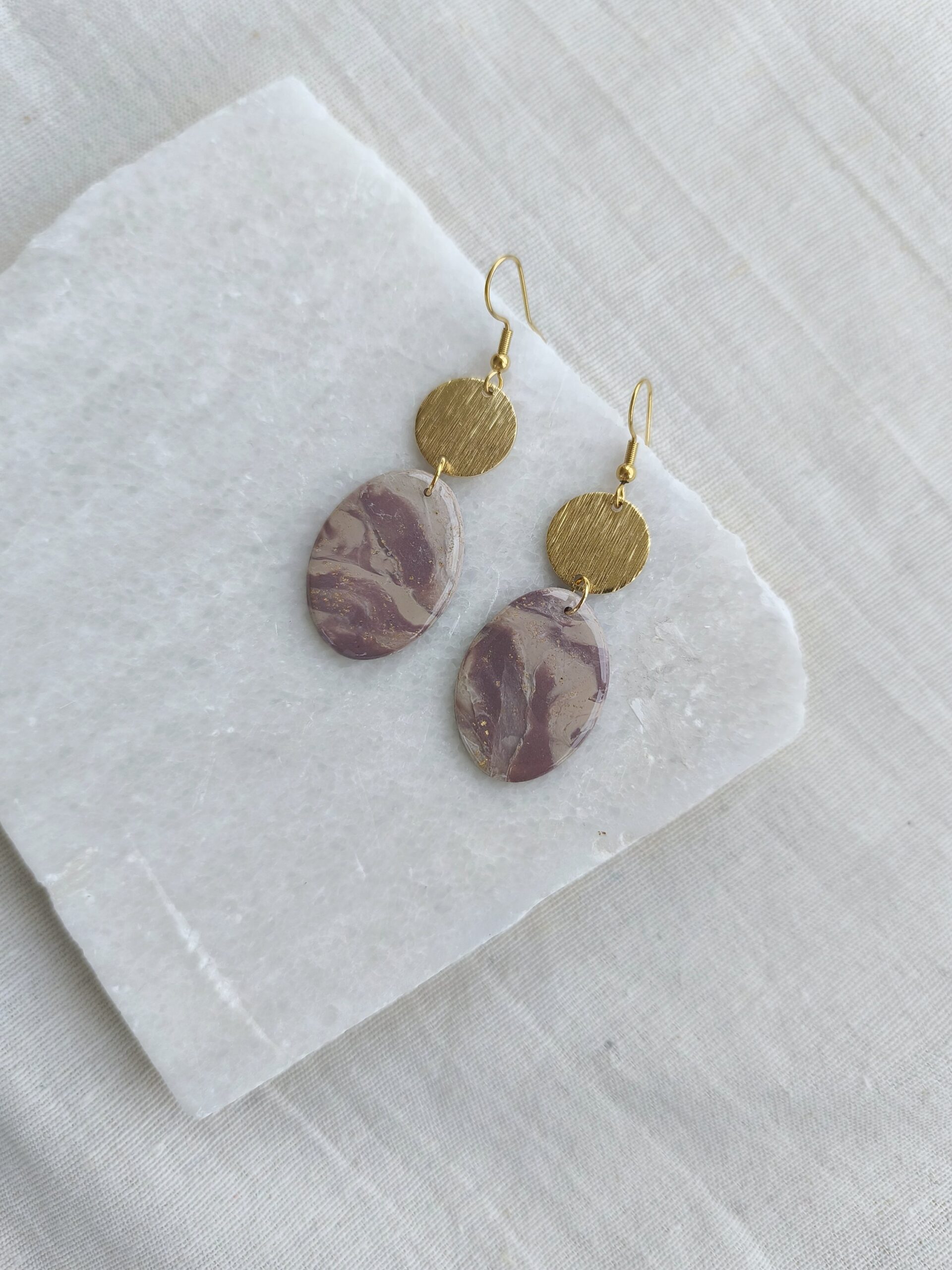 Nel Clay Jewelry - Marbled beige and mocca oval earrings 1 Marbled beige and mocca oval earrings