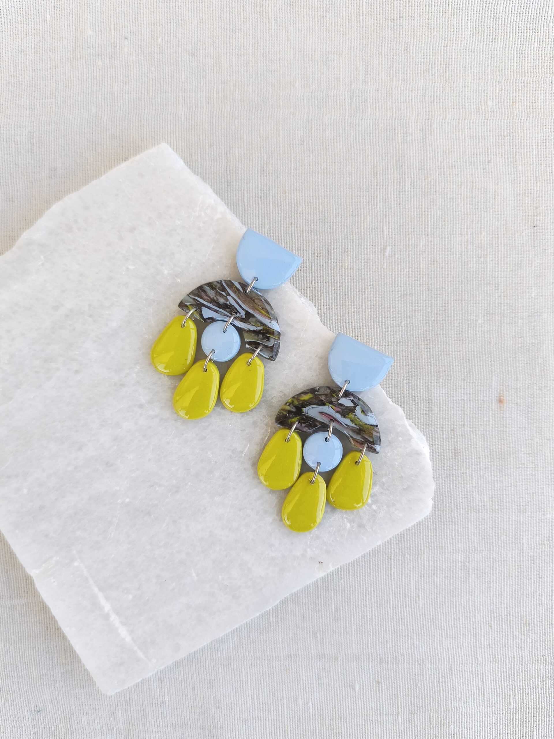 Nel Clay Jewelry - Marbled black, lime and sky blue funky boho earrings 3 Marbled black, lime and sky blue funky boho earrings - Image 3