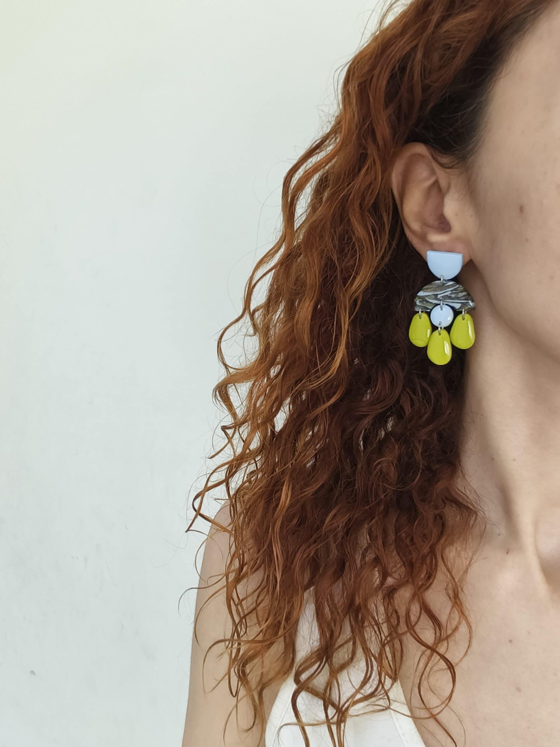 Nel Clay Jewelry - Marbled black, lime and sky blue funky boho earrings 2 Marbled black, lime and sky blue funky boho earrings - Image 2