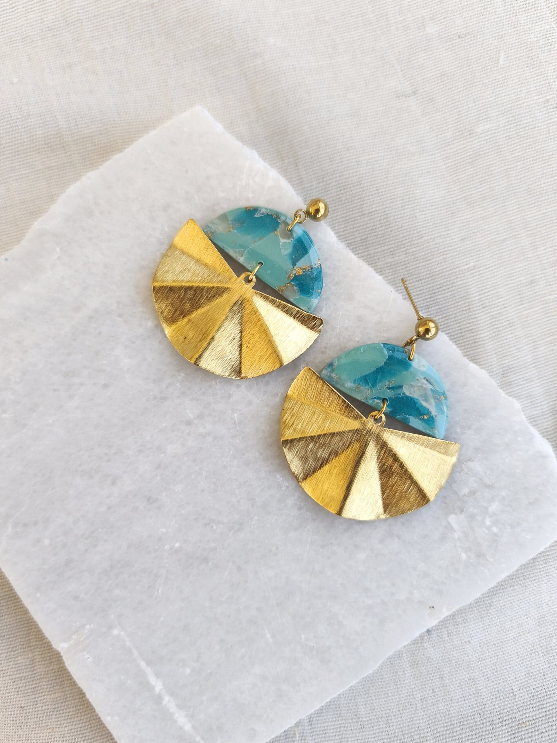 Nel Clay Jewelry - Marbled turquoise semicircles dangles 1 Marbled turquoise semicircles dangles