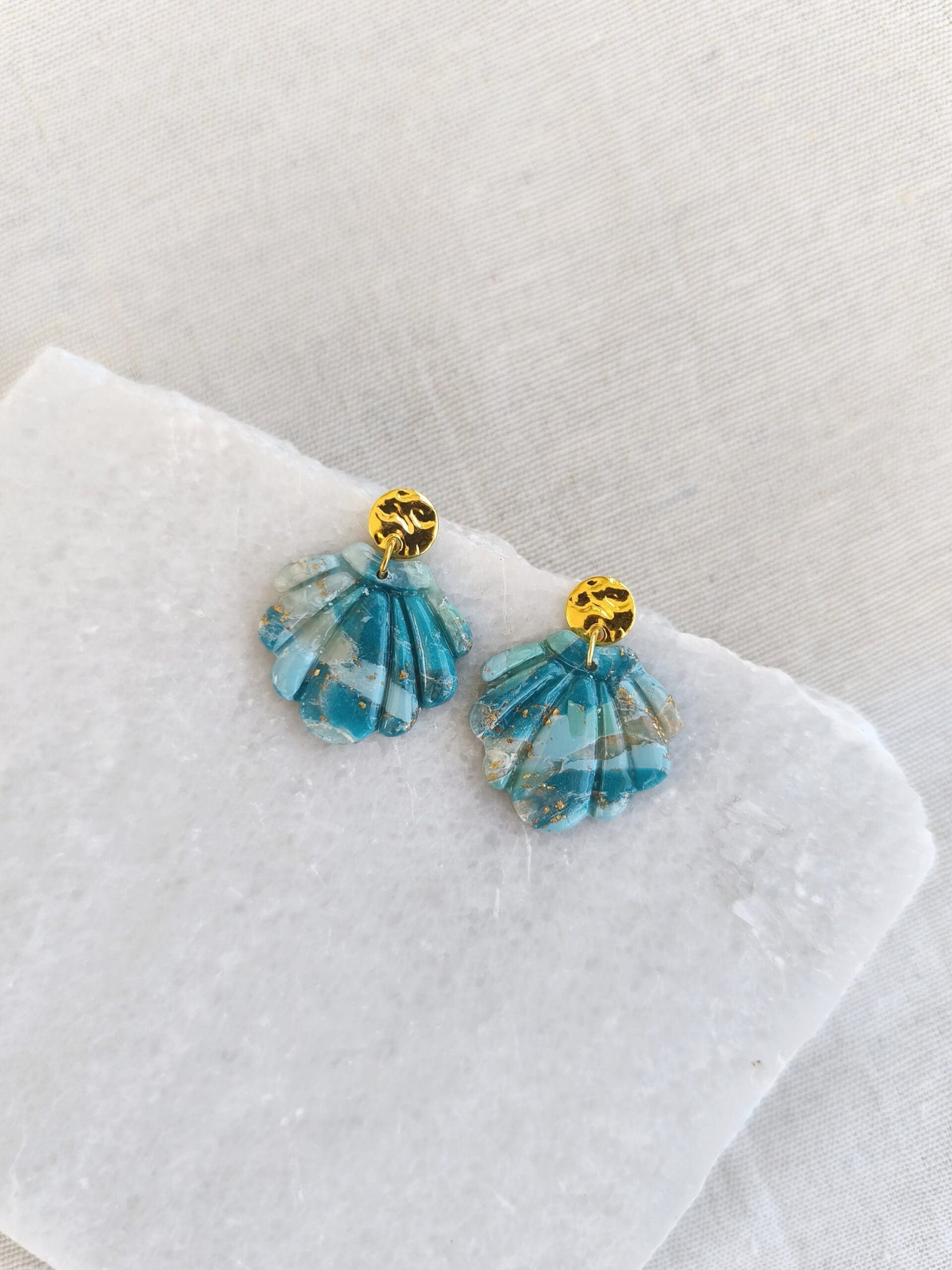 Nel Clay Jewelry - Marbled turquoise scallop shell earrings 1 Marbled turquoise scallop shell earrings