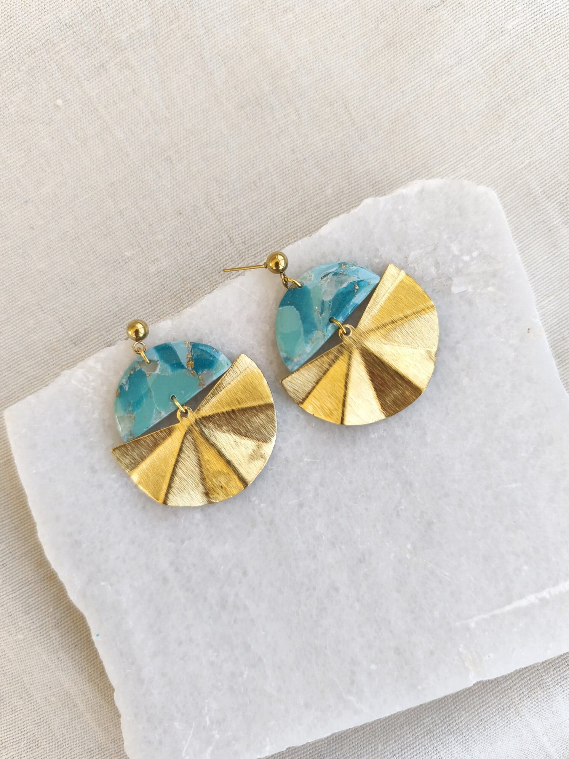 Nel Clay Jewelry - Marbled turquoise semicircles dangles 2 Marbled turquoise semicircles dangles - Image 2