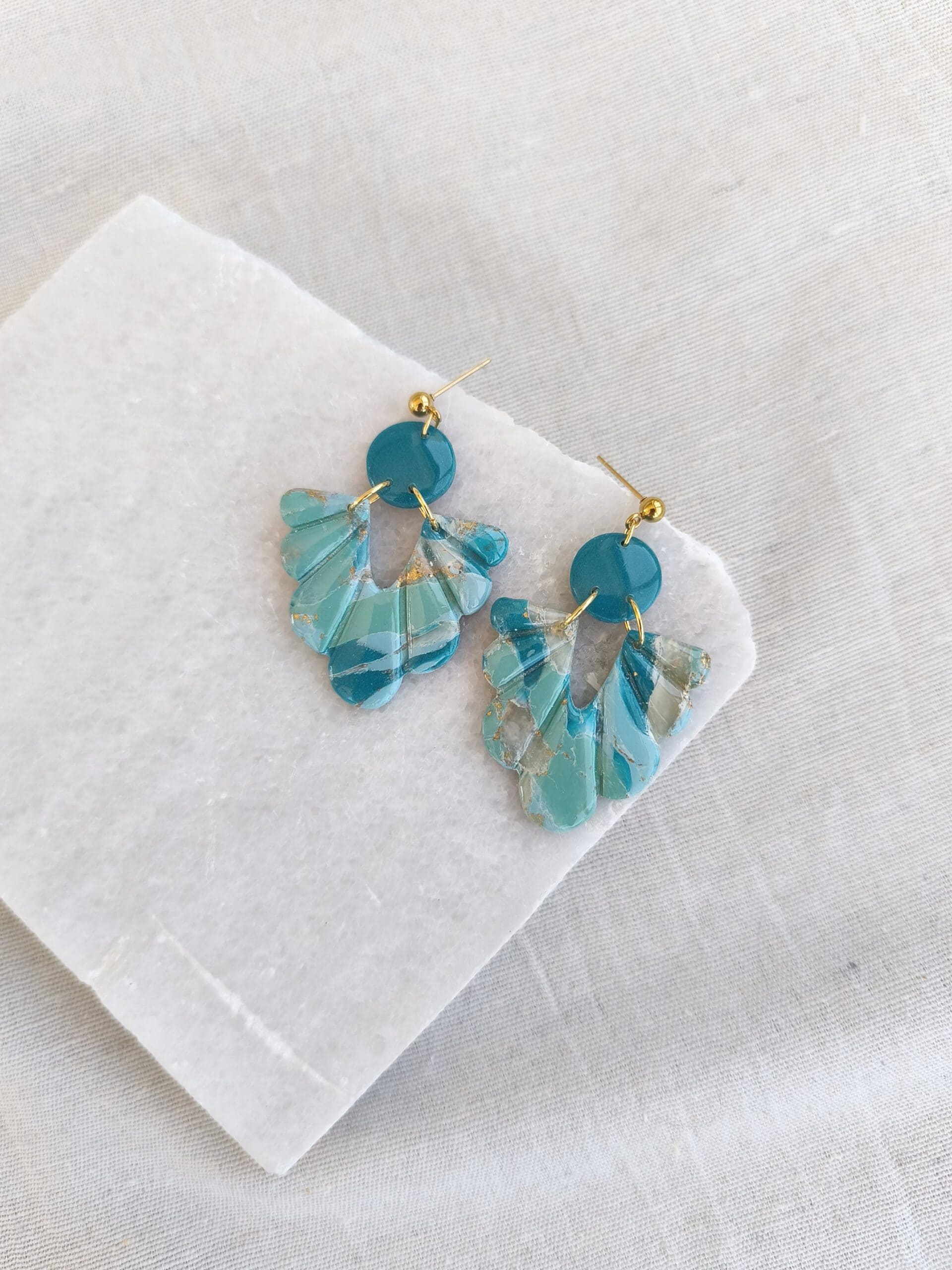Nel Clay Jewelry - Marbled turquoise scalloped dangles 1 Marbled turquoise scalloped dangles