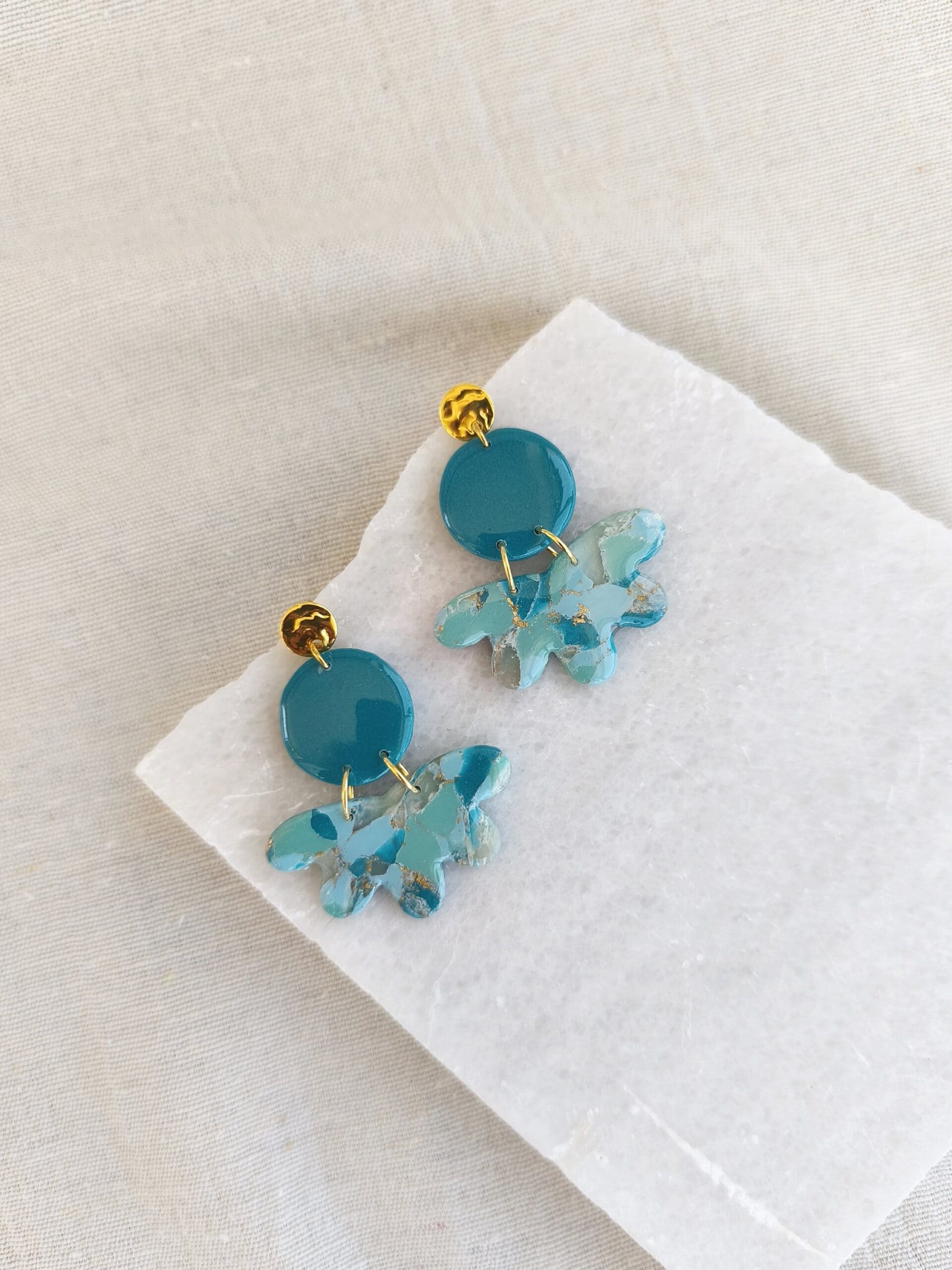 Nel Clay Jewelry - Marbled turquoise petal earrings 1 Marbled turquoise petal earrings