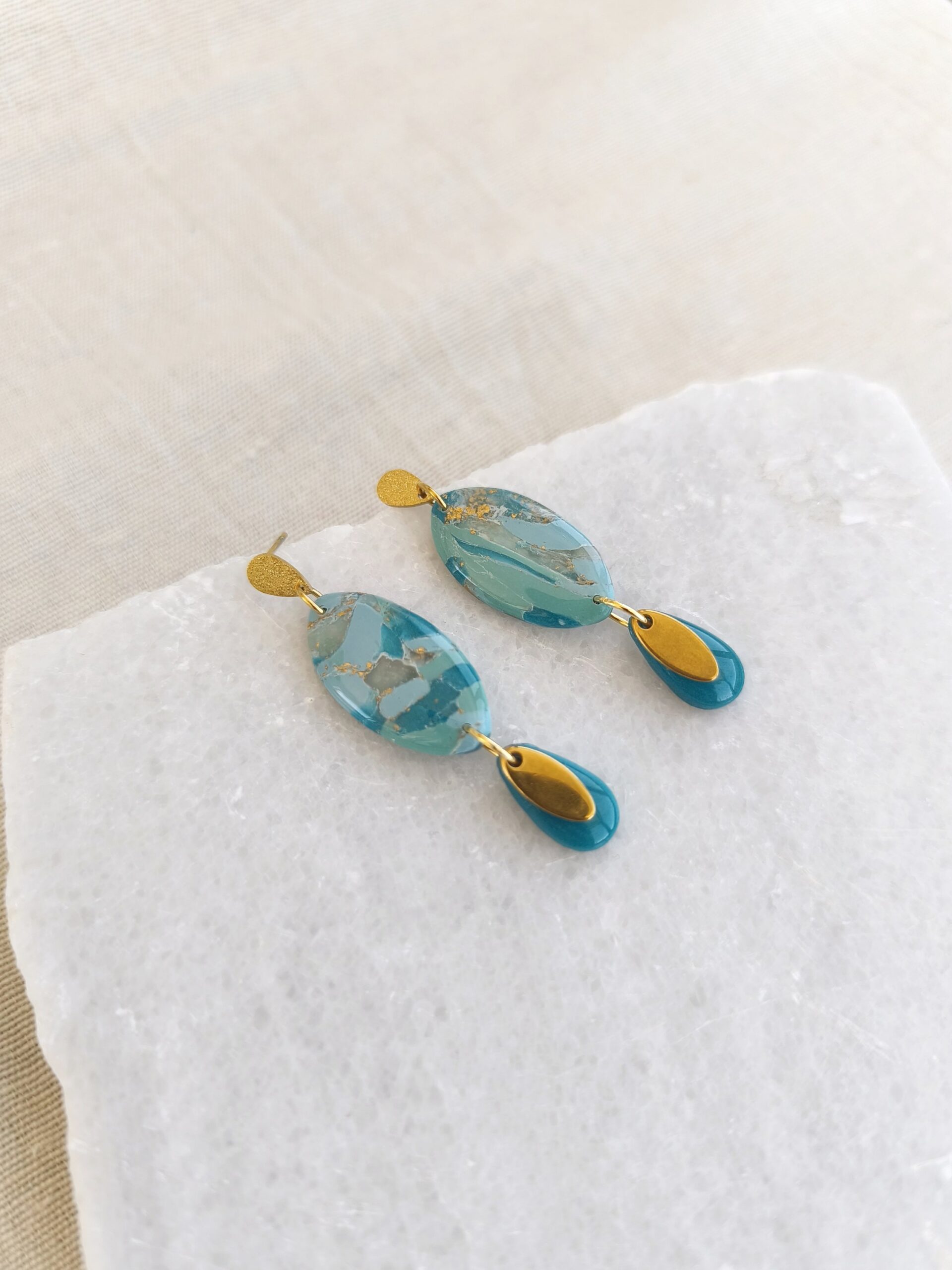 Nel Clay Jewelry - Marbled turquoise oval dangles 1 Marbled turquoise oval dangles